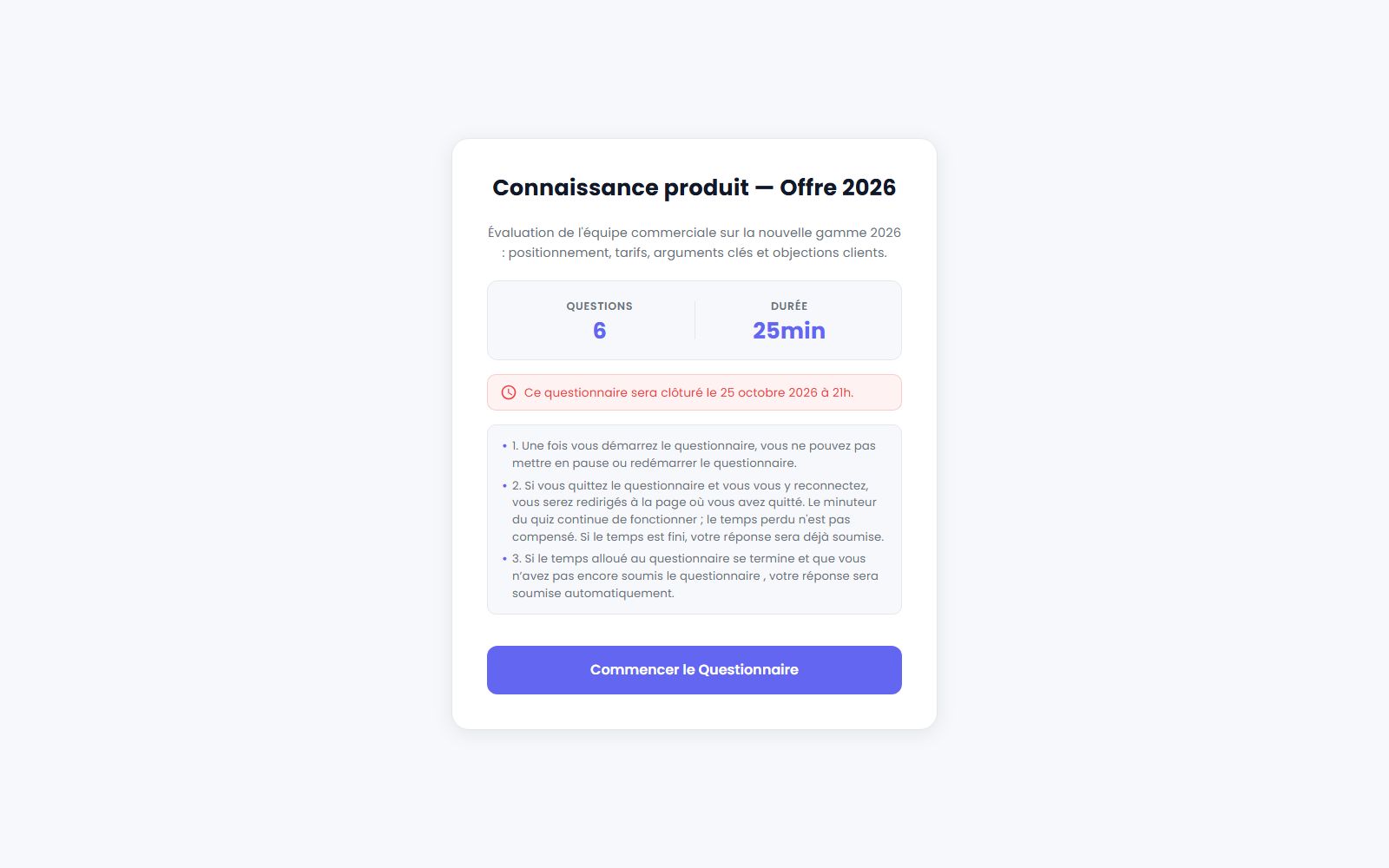 Page de réponse au quiz d'un participant